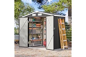 Breezestival 6x4 FT Outdoor Storage Shed, Metal Garden Tool Shed with Sloping Roof & Lockable Door for Patio Lawn Backyard (Black)