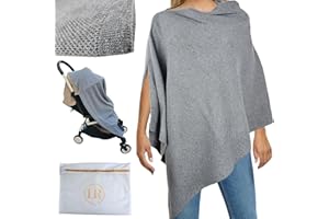 Little Rou Peekaboo Knit Breathable Nursing Cover Up For Breastfeeding - Soft Organic Cotton & Cashmere Breast Feeding Covers For Women - Privacy Feature - Includes Mesh Laundry Bag (Grey)