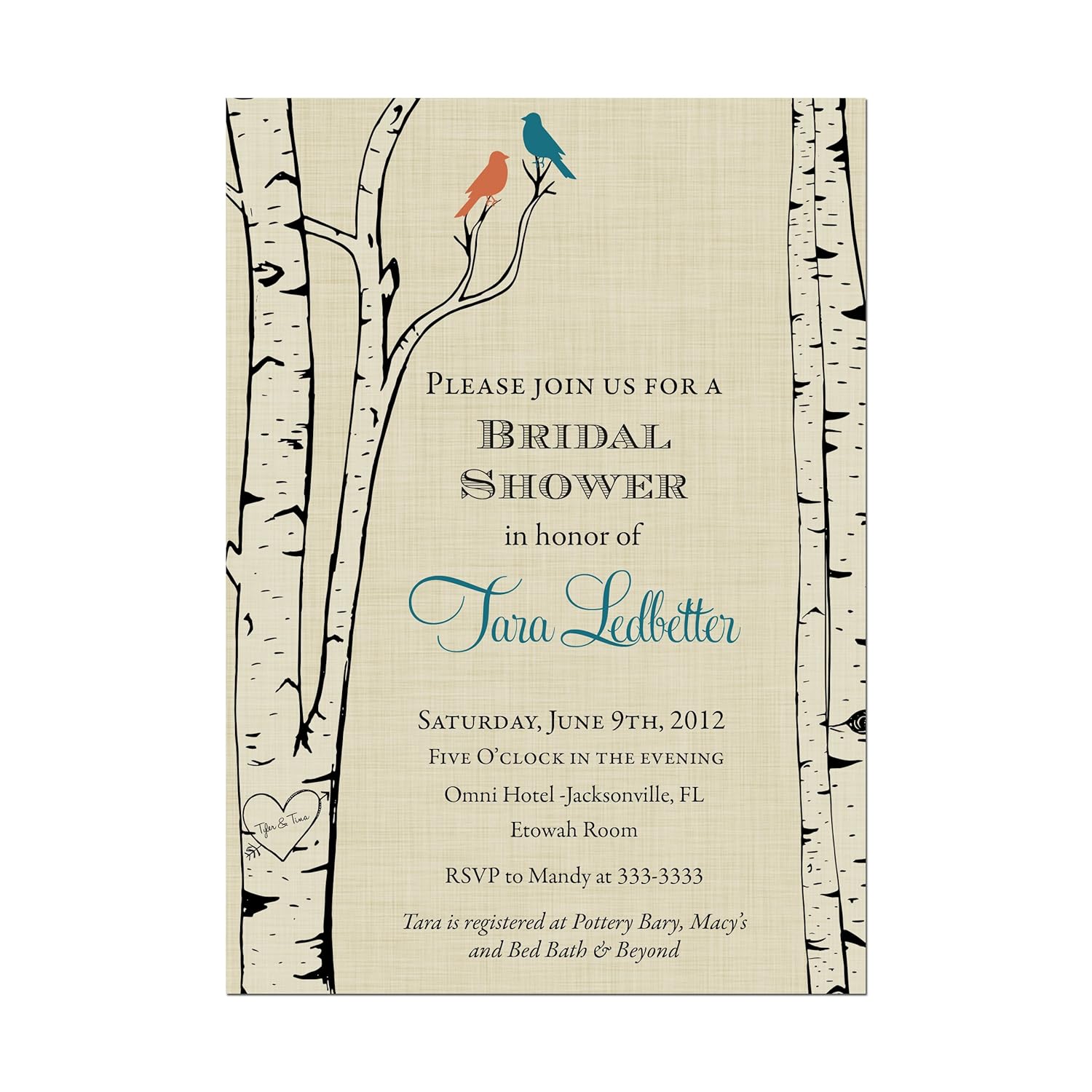 Amazon Com Love Bird Birch Tree Bridal Shower Invitations Any