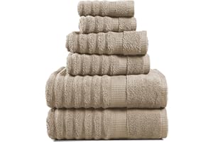 LANE LINEN Bath Towel Set - Soft and Absorbent, Ribbed, 100% Cotton Towels for Bathroom, Hotel, Body & Spa - 2 Bath Towels Large Size, 2 Bathroom Hand Towel and 2 Wash Cloths (6 Piece Set) - Taupe