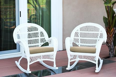 Jeco W00206r B 2 Fs016 Rocker Wicker Chair With Orange Cushion Set Of 2 White Patio Seating Patio Furniture Accessories