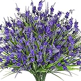 Dremisland 12 Bundles Artificial Lavender Flowers for Outdoors Faux Silk Flowers Fake Monkey Grass UV Resistant Greenery Plants for Home Porch Window Patio Hanging Planter Decor (12, Purple)