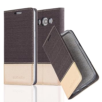 Cadorabo Hülle für Samsung Galaxy J5 2016 (6) - Hülle in Antrazit Gold – Handyhülle mit Standfunktion und Kartenfach im Stoff