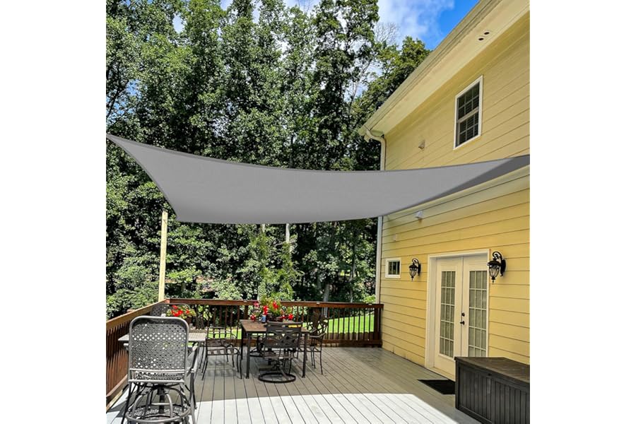 TANG 10' x 12' Sun Shade Sail Rectangle Outdoor Canopy UV Block Sunshades for Patio, Square Shade Cloth for Backyard Porch Deck Garden Pergola Cover, Gray