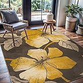 CAMILSON Solana Modern Floral 5x7 Area Rugs Non-Skid (Non-Slip) Rubber Backing Yellow - Brown Flowers Indoor Rug (5 x 7, Yell
