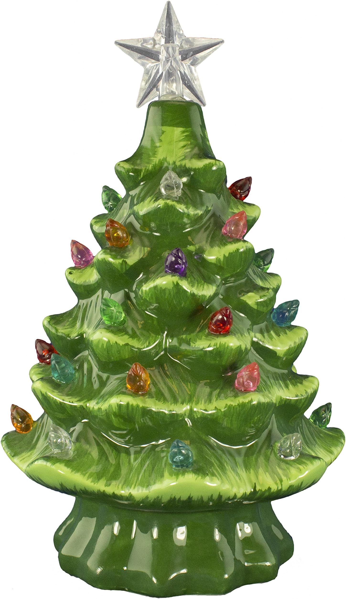 OPPORTUNITIES Christmas is Forever Ceramic Christmas Tree 7" Green with Multicolored Lights