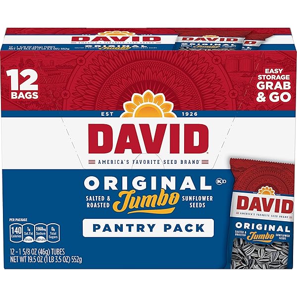 DAVID SEEDS SALTED & ROASTED ORIGINAL JUMBO SUNFLOWER SEEDS, 1.65 OZ. (12 COUNT) PANTRY PACK