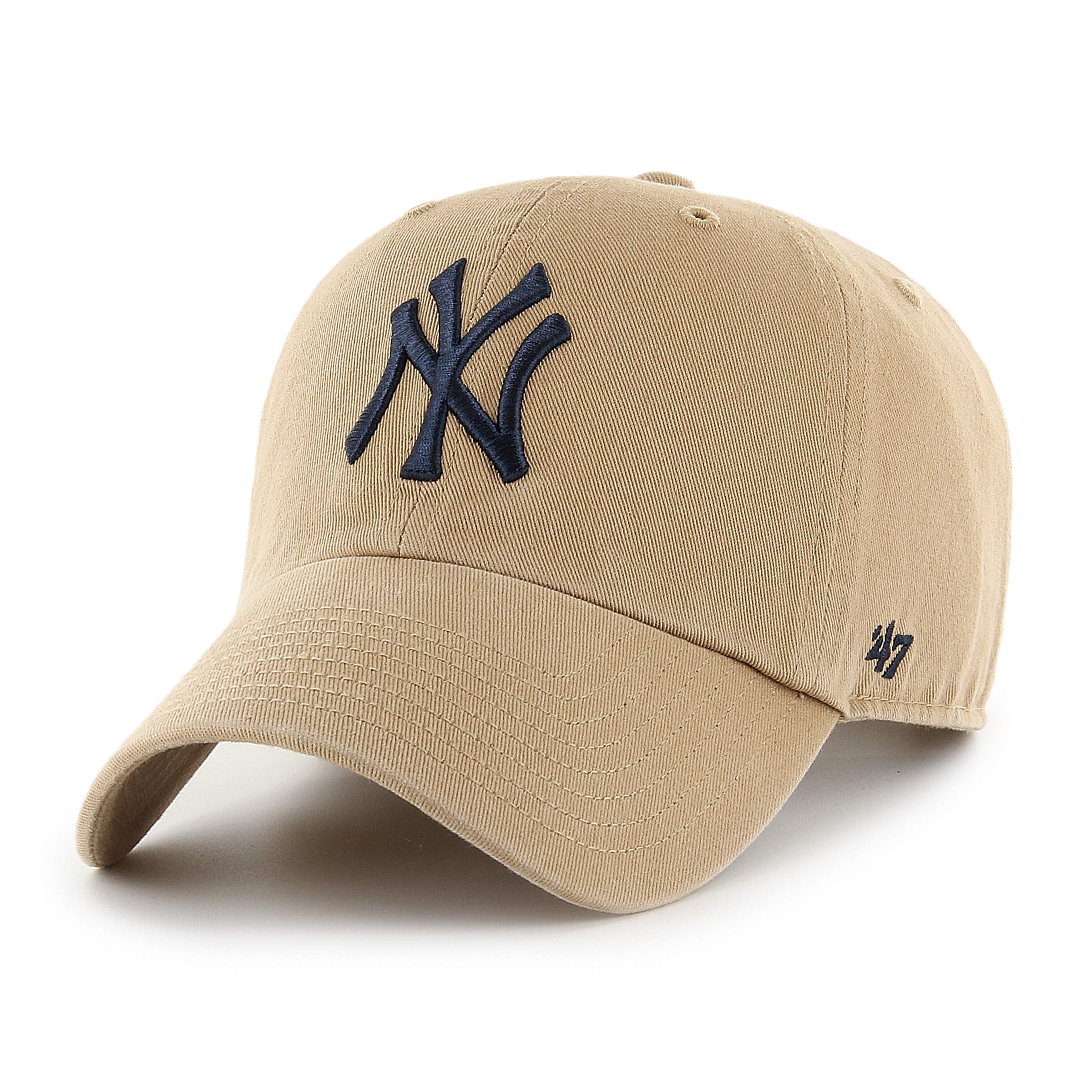 47 New York Yankees MLB Clean Up Unisex Baseball Cap, Adjustable, Black Logo, Khaki