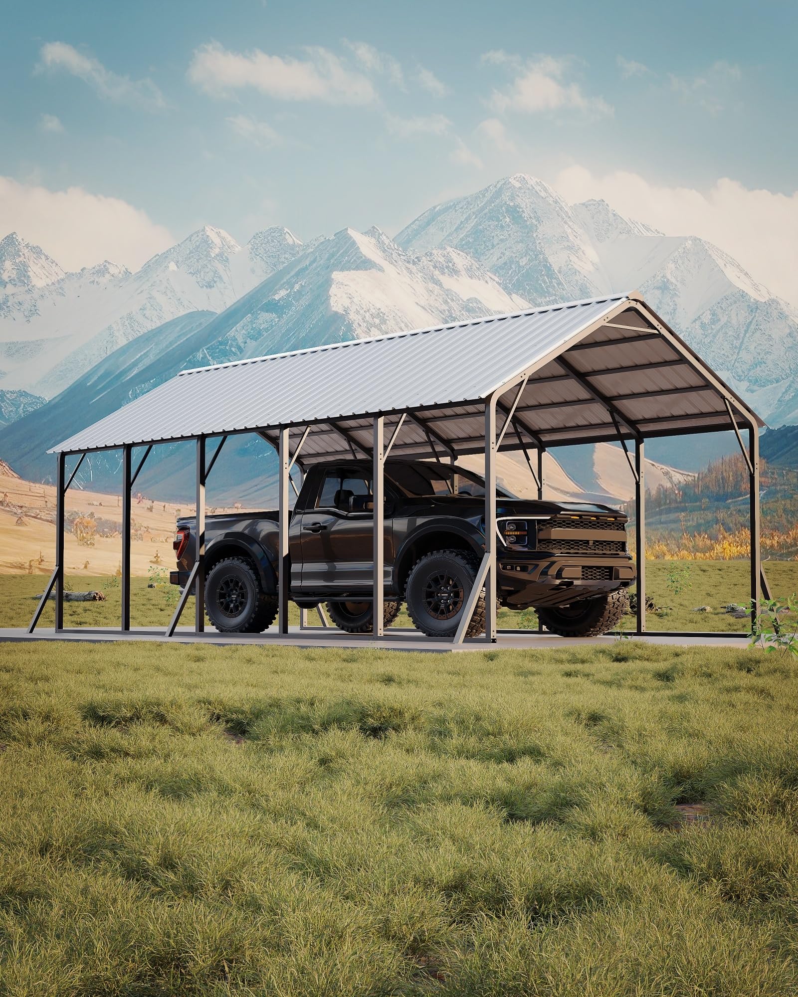 Photo 1 of ***SIMILAR ITEM/FACTORY SEALED***
Garvee 13x26 ft Metal Carport Kit, 120° Steep-Pitch Vertical Roof for Snow Shedding, 133" High-Clearance RV & Boat Shelter, Heavy-Duty Long-Reach Car Port with Reinforced Frame
