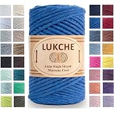 4mm Single Strand Macrame Cord Rope 82 Yards, Colored Macrame Rope, Cotton Rope Macrame Yarn, Colorful Cotton Craft Cord for Wall Hanging, Plant Hangers, Crafts, Knitting (Royal Blue, 4mm 1 Skein)