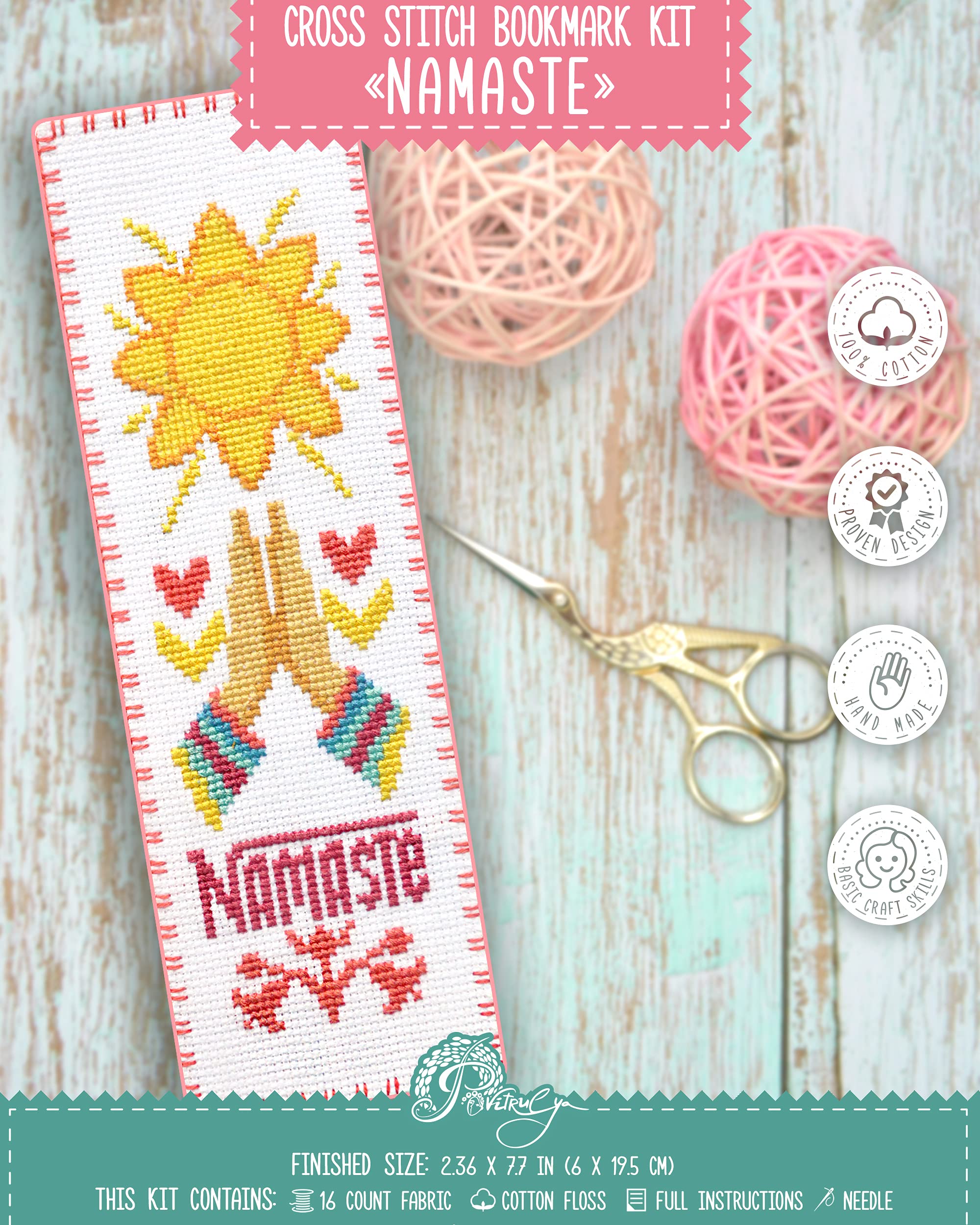 Povitrulya Yoga Counted Cross Stitch Bookmark 'Namaste' - DIY Embroidery Set for Woman — image 1