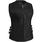 True Element Women's Zipper Front Quality Motorcycle Leather Vest for Female Biker's (Black, Sizes XS-3XL)