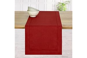D'MOKSHA HOMES D'Moksha Linen Table Runner 36 inches Long, Divine Red Table Runner, Christmas Table Runner, Coffee Table Runner for Fall, Thanksgiving - Machine Washable, Earth Friendly - Hemstitch, 14x36 inches