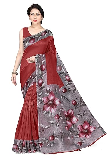 Art Silk Floral Prints Border & Pallu Style Saree For Women With Un-Stitched Blouse Piece