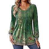 Zeagoo Womens Tops 2026 Trendy Long Sleeve Shirts V Neck Tee Tshirts Boho Floral Clothing Work Blouses