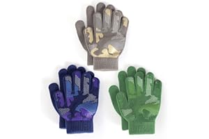 Brook + Bay Kids Magic Gloves - 3 Pack Kids Winter Gloves - Cold Weather Gloves for Boys & Girls - Children's Knit Gloves