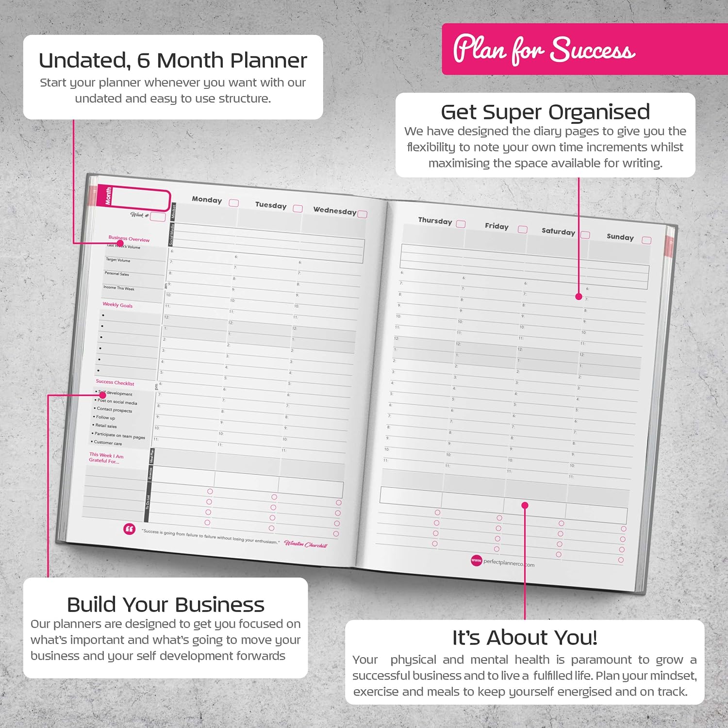 Perfect Planner Company, 6 Months Undated Business Planner, Daily, Weekly and Monthly Organiser, Notes and Ideas - Image 4