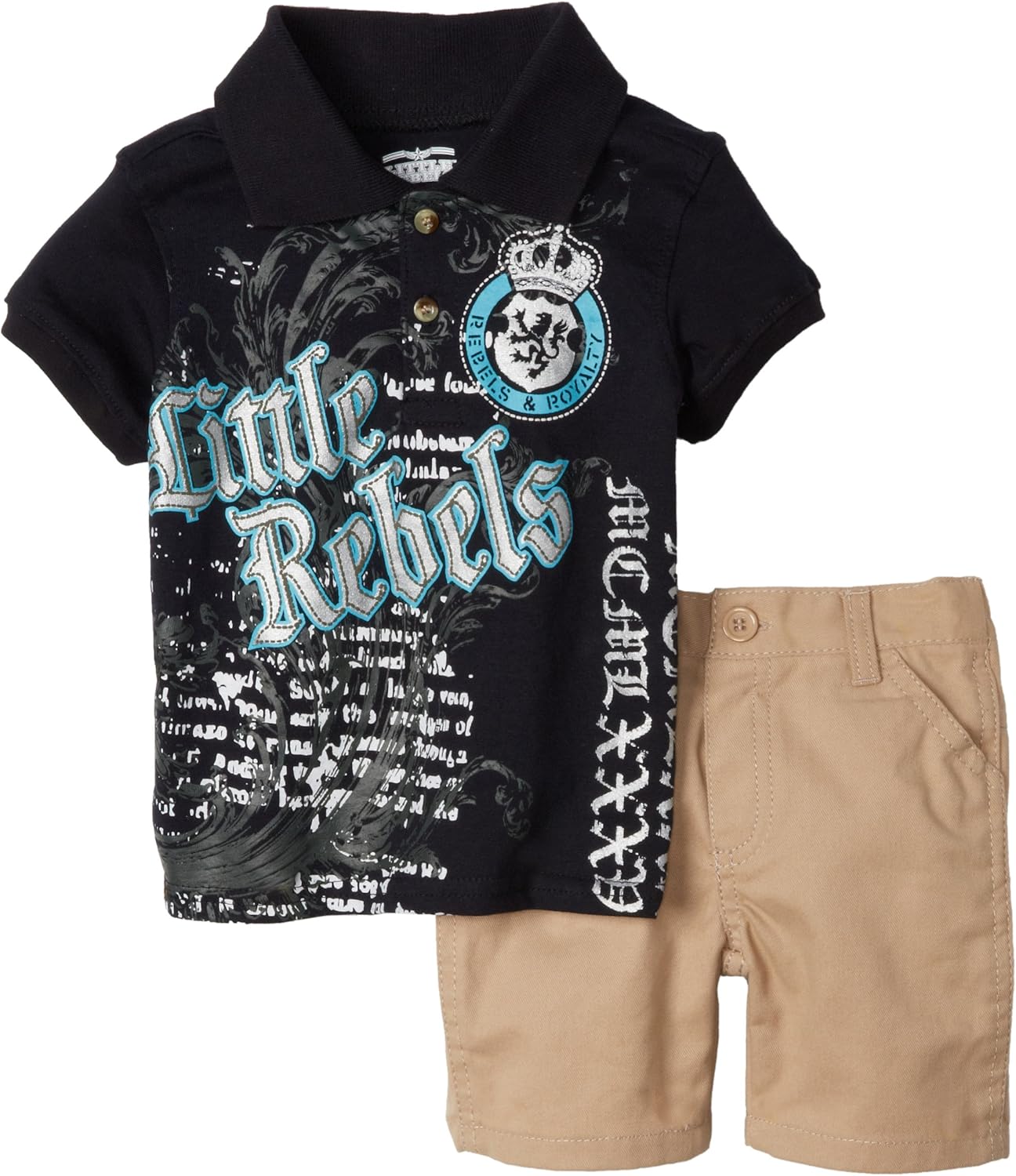 Little Rebels Baby Boys 2 Piece Knit Shirt and Short, Black, 12 Months Infant And