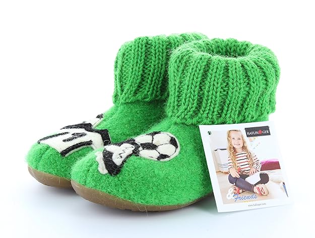 Haflinger Fussball Hausschuhe-Socken für Jungen grün Poldi