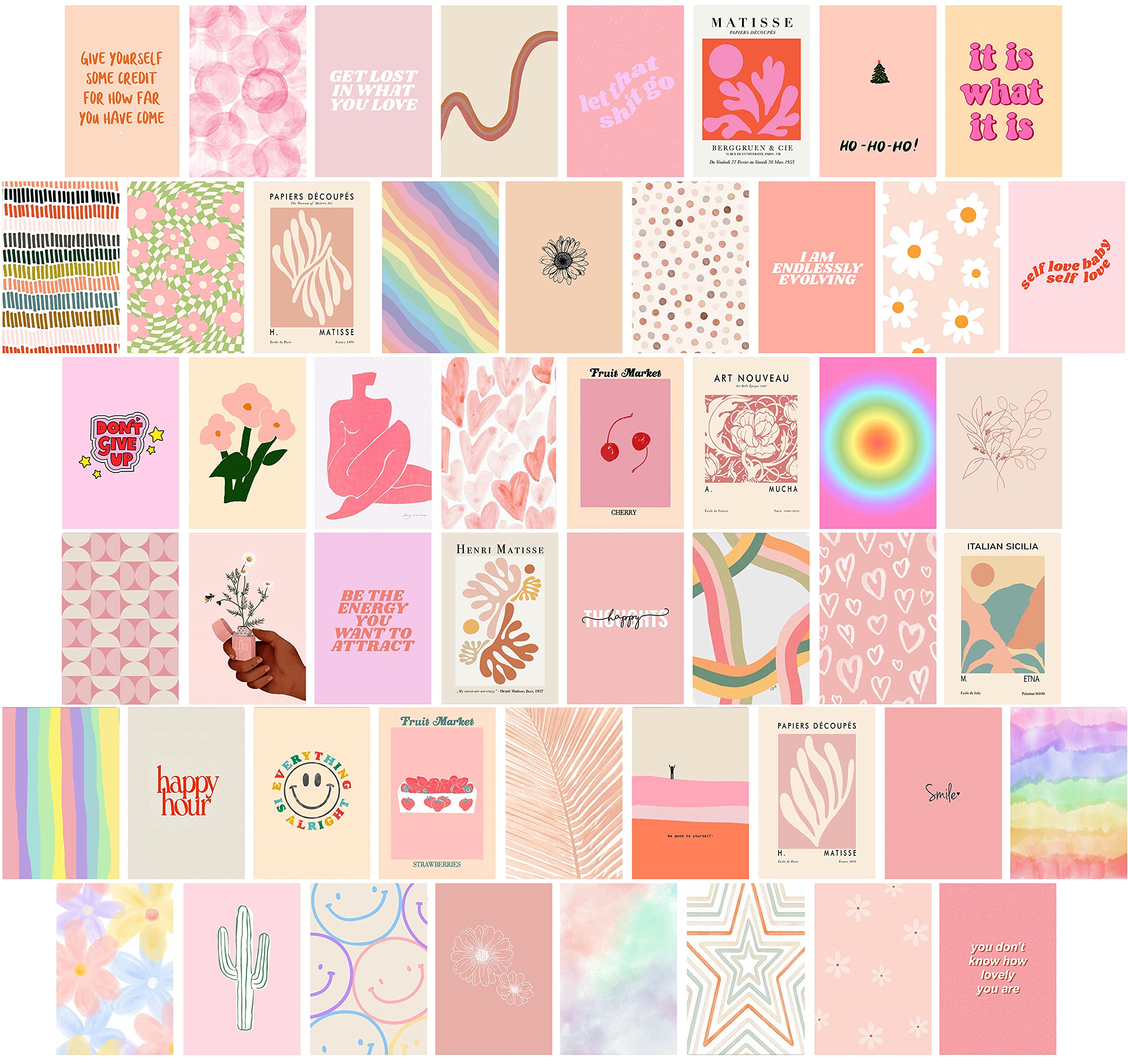 EDUS PinkPastel Danish Wall Collage Kit, Aesthetic Prints for Teen Girls Room, Dorm Trendy (50pcs 4x6 inch)
