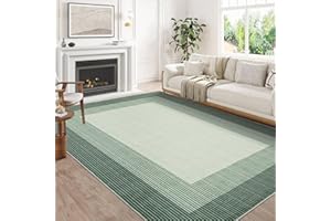MilleLoom 8x10 Washable Area Rugs Non Slip Low Pile Modern Bordered Rugs, Non-Shedding Easy-Clean Soft Carpet for Living Room