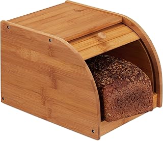 Relaxdays Brotkasten Bambus, rollbare Frontklappe, aromadichte Brotaufbewahrung, Rollbrotkasten, HBT: 18x20x27 cm, natur