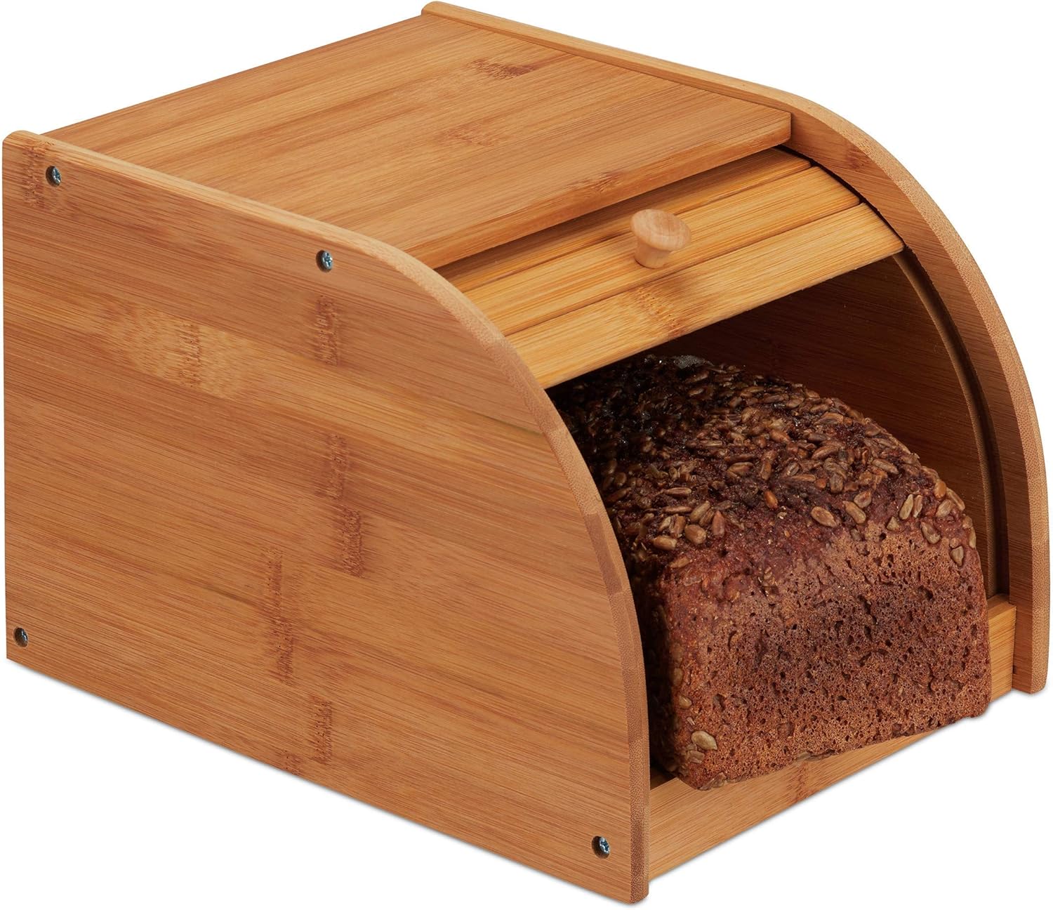 Relaxdays Brotkasten Bambus, rollbare Frontklappe, aromadichte Brotaufbewahrung, Rollbrotkasten, HBT: 18x20x27 cm, natur