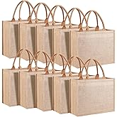 butarfe 10 Pack Reusable Jute Tote Bags with Handles, 15.1X11.8X5.5 Inch Large Natural Blank Burlap Tote for Grocery Shopping, Weddings, Travel, Bachelorette Parties & DIY Embroidery Crafts