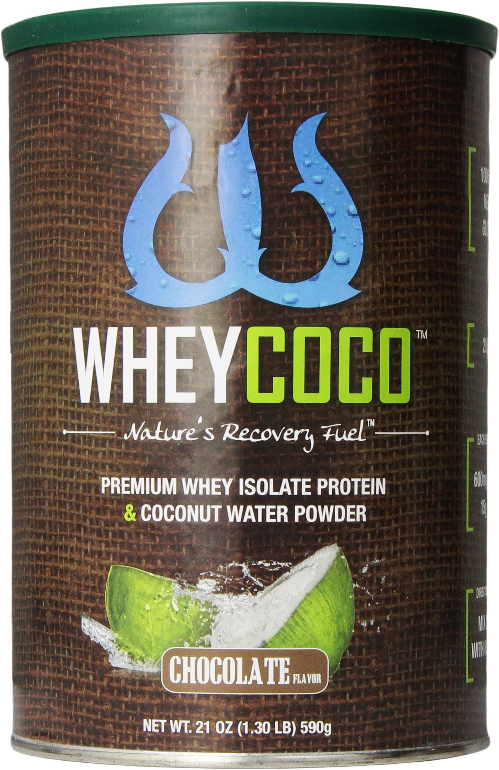 Wheycoco Whey Protein with Coconut Water Powder, Chocolate, 21 Ounce