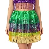 Mardi Gras Layered Skirt for Women Gold Purple Green Sparkly Dance Skirt for Carnival Festival Costume Party