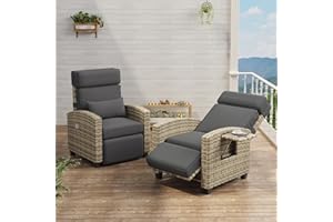 JoanKaren Reclining Patio Chair with Independent Backrest and Footrest Control, 150 Degree Adjustable Recliner, All-Weather W