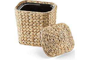 Tidita 5 Liters Wicker Waste Basket with Lid - Large Wicker Trash Can for Office - Waste Basket for Bedroom, Bathroom, Kitche