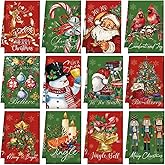 VitalCozy 12 Pcs Christmas Kitchen Towels Red and Green Christmas Tree Nutcrackers Hand Towels Santa Claus Dishcloths Snowman Cardinal Decoration for Xmas Home Gift Supplies, 14.2 x 21.3 Inch