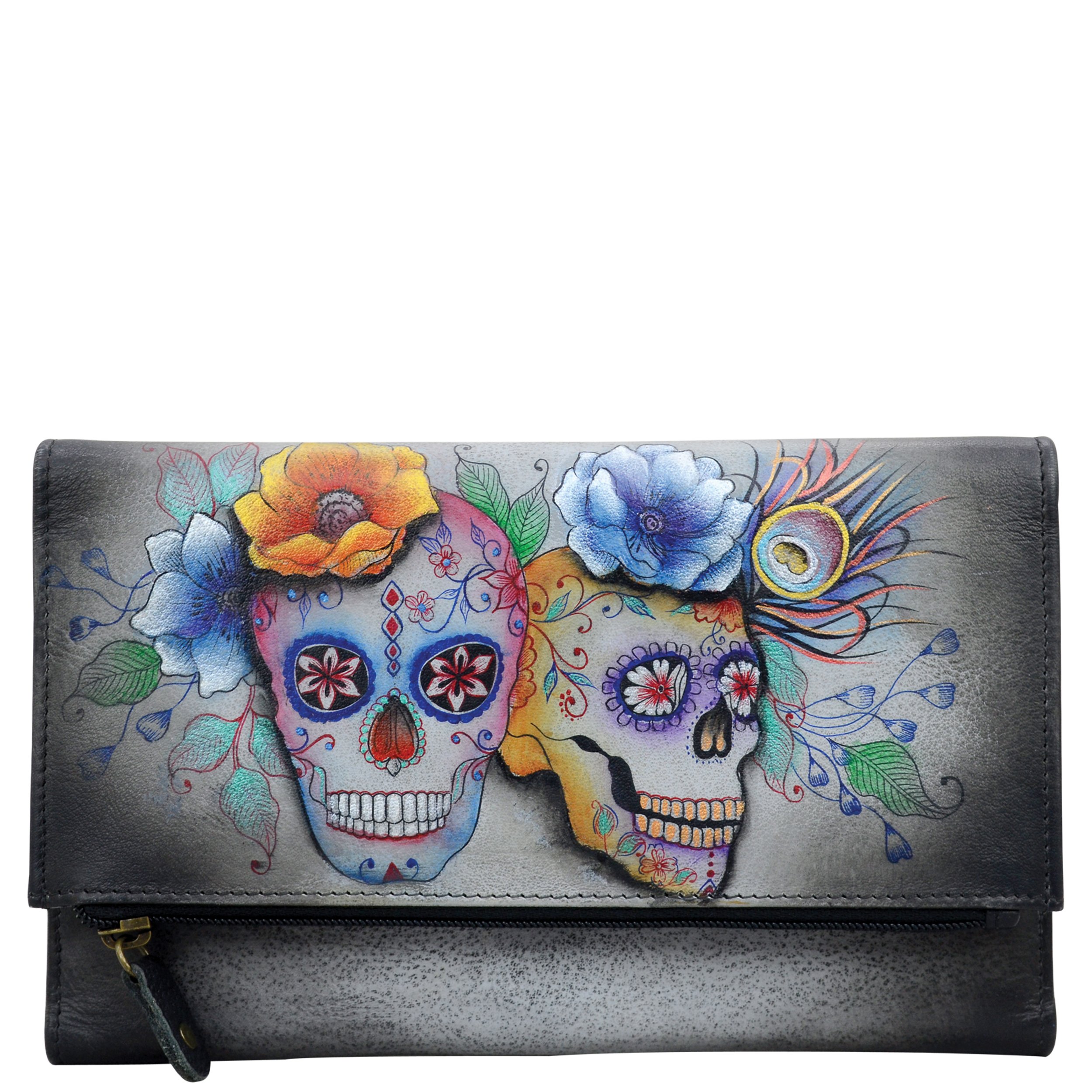 Anuschka Hand Painted Leather Women'S Three Fold Clutch, Calaveras De Azucar