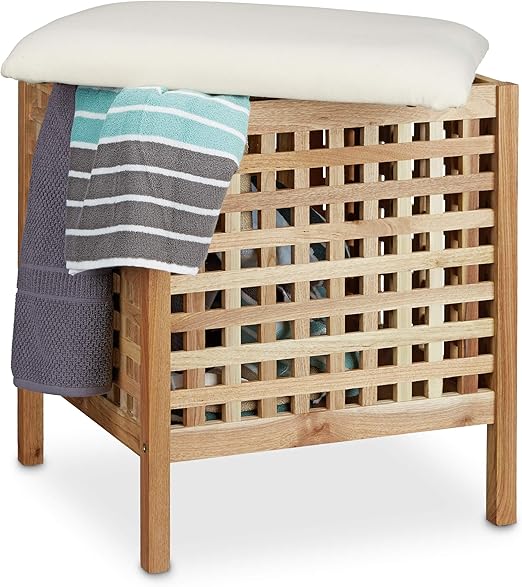 Relaxdays Badhocker Walnuss Mit Waschesammler Hbt 52 X 49 X 49 Cm Badhocker Mit Sitzkissen Aus Leinen Und Waschekorb 52 Liter Sitzhocker Mit Stauraum Aus Massiv Walnuss Holz Natur Weiss Amazon De Kuche Haushalt