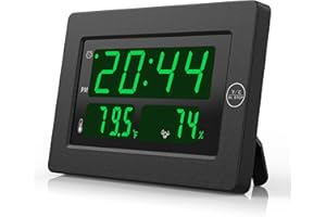 KWANWA LED Digital Clock with Indoor Temperature, Humidity, 12/24Hour, Wall Mount/Foldable Stand, 3 Dimmer, LED Digital Clock, Alarm Clock for Bedroom, Office, Living Room, Elderly