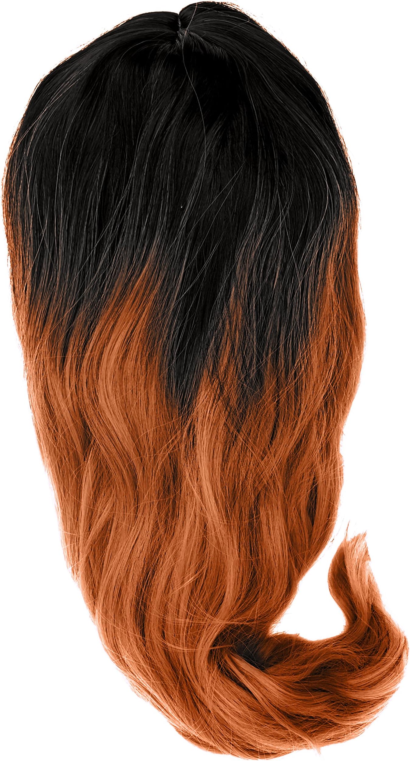 Amback Medium Length Dye Dark Roots Cosplay Halloween Wig for Women Curly Wave Hair Wigs Cap/Orange RF15
