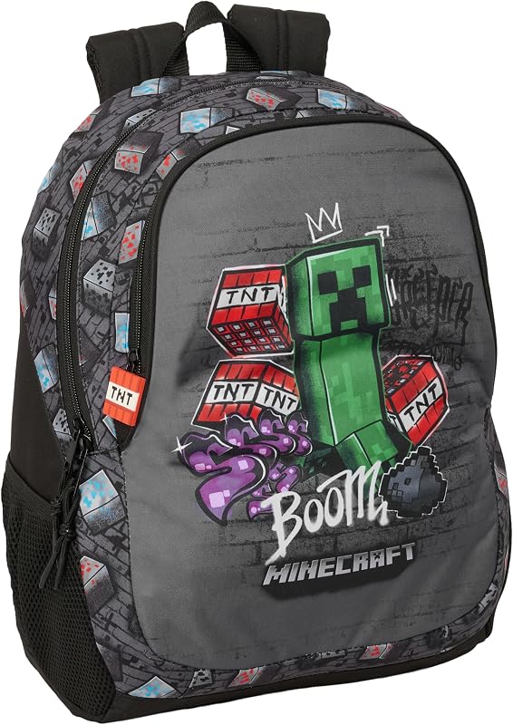 MINECRAFT GRAFFITI - Zaino scuola per bambini, ideale per bambini di diverse età, comodo e versatile, qualità e resistenza, 32 x 16 x 44 cm