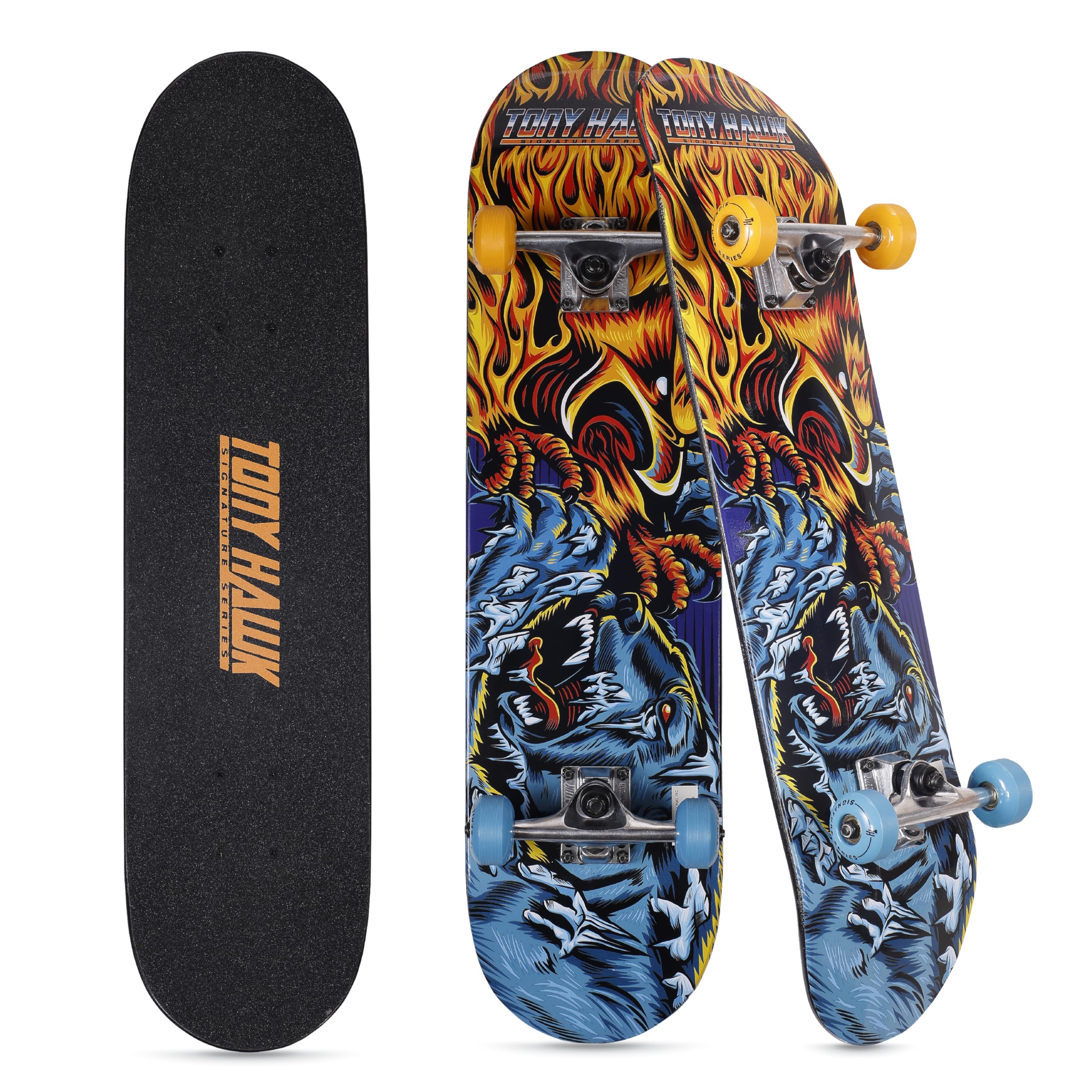 Photo 1 of ******USED *****************Tony Hawk 31 inch Skateboard, Tony Hawk Signature Series 3, 9-ply Maple Deck Skateboard for Cruising, Carving, Tricks and Downhill, Fire/Ice***USED**********