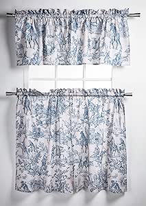 Tenda Da Cucina 100% Cotone - Maison D'Hermine Miller: Set Con 2 Tendine E Mantovana, Stampa Toile De Jouy Classica