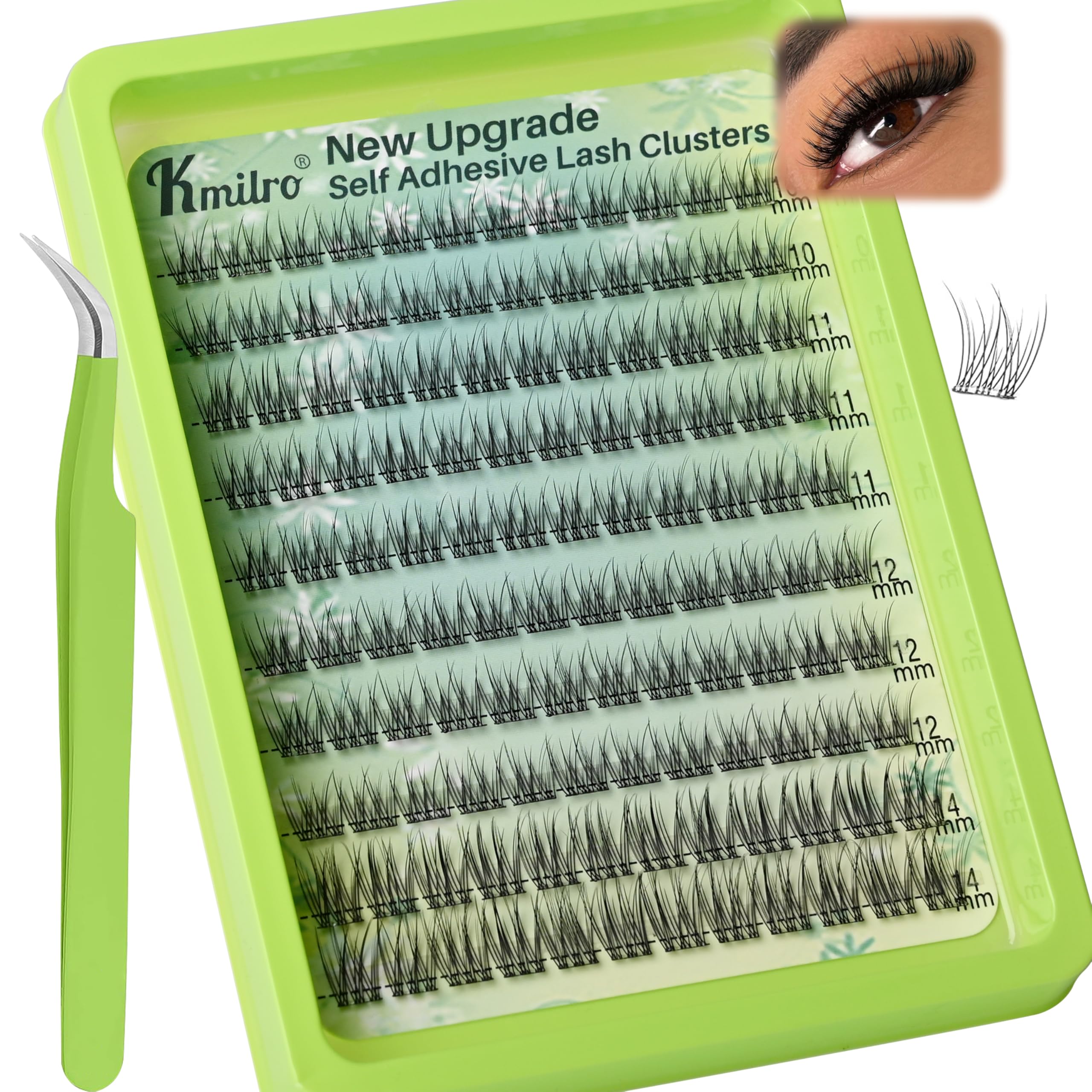 Photo 1 of Self Adhesive Eyelashes 10-14mm Natural Self Adhesive Lash Clusters Wispy Press on Lashes No Glue Needed 120Pcs Pre Glued Lashes Clusters Reusable DIY Eyelash Extensions Kit with Tweezers, by Kmilro