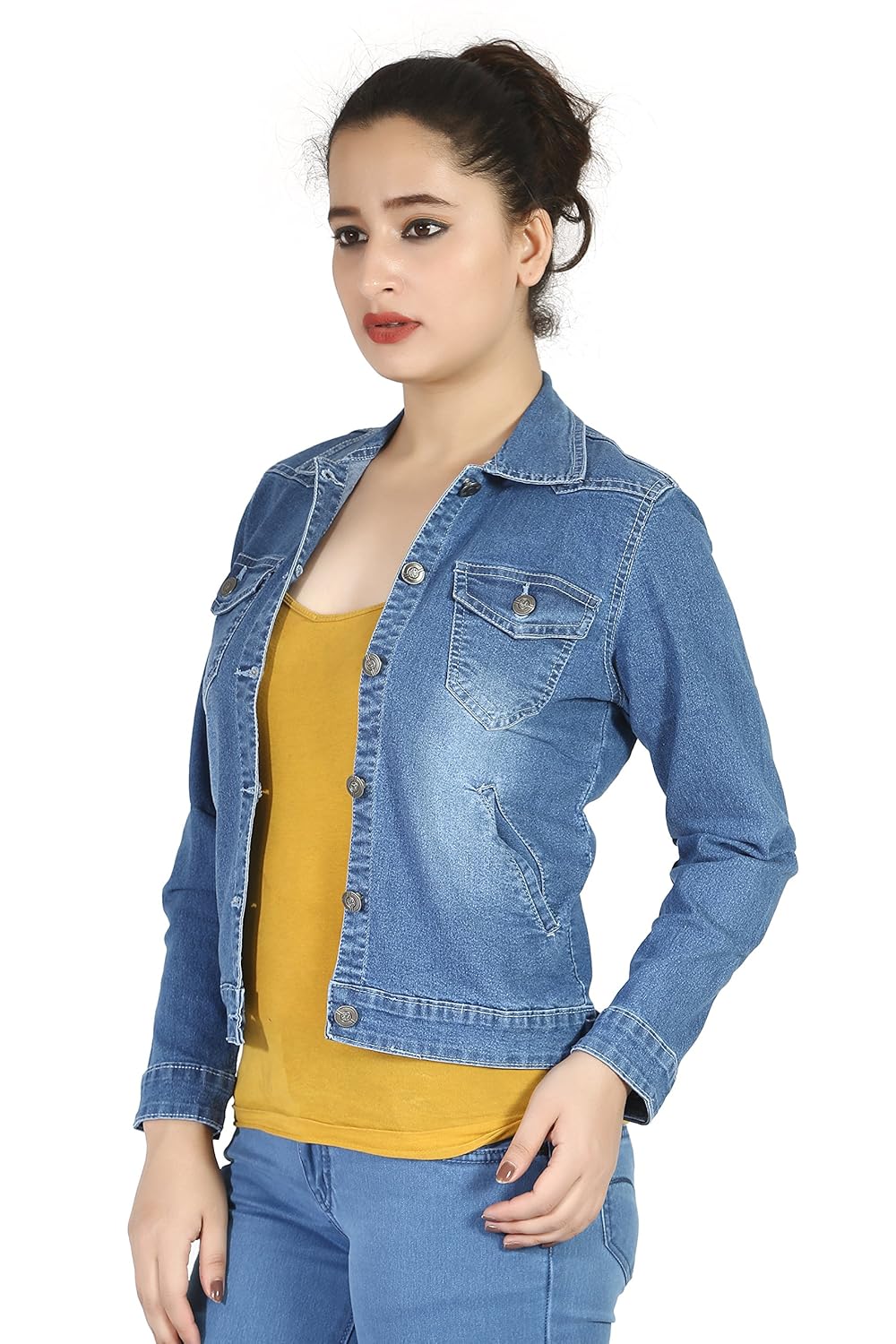 fck-3 women's stylish full sleeves stretchable denim jacket