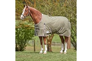 WeatherBeeta ComFiTec Essential Standard Neck Medium Horse Blanket, Olive Green/Burgundy/White, 72"