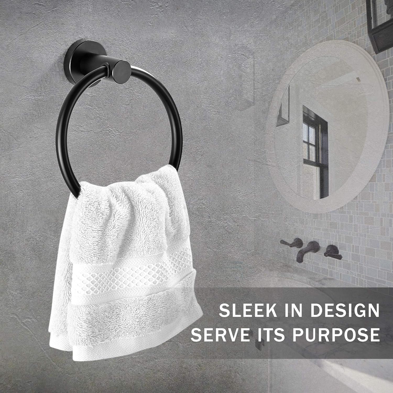 MARMOLUX ACC Black Towel Ring Hand Towel Holder for Bathroom Hand Towel Racks Wall Mount Bathroom Hardware Simple Round Towel Hanger SUS 304 Stainless Steel, Matte Black - - 