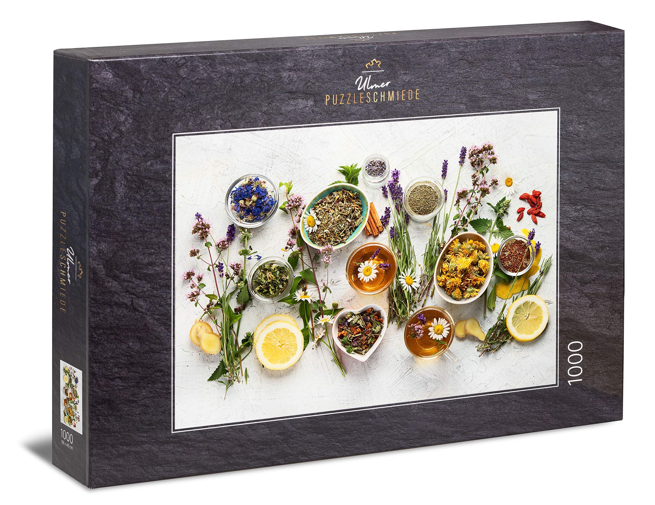 Ulmer Puzzleschmiede - Puzzle "Herbs and tea": 1000 pieces jigsaw puzzle - Modern motive to kitchen, drinks, tea, herbs and spices
