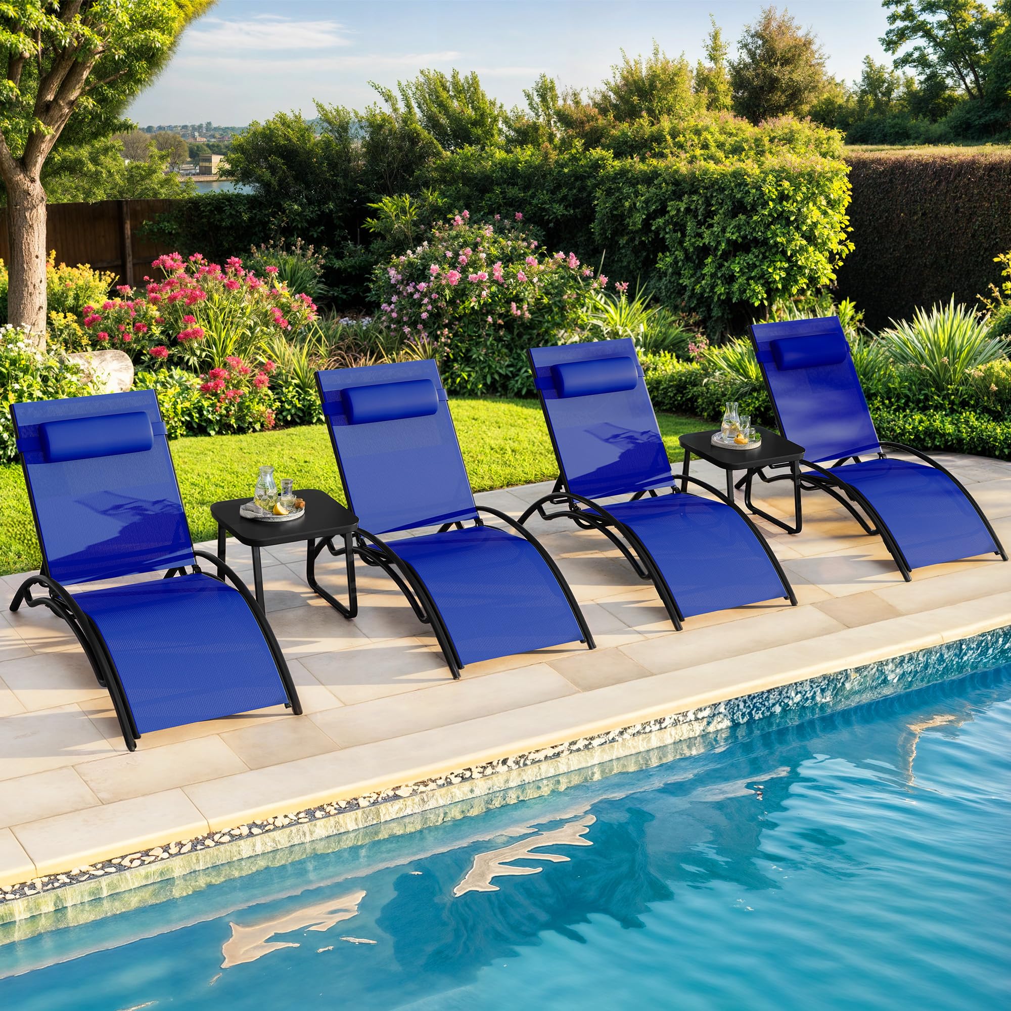 Photo 1 of ********PARTIAL SET, ONLY 2 OF THE CHAIRS***********
YITAHOME Outdoor Chaise Lounge Chair Set of 6, Pool Lounge Chairs with Side Table & 5-Position Adjustable Backrest, Sunbathing Recliner for Poolside, Backyard, Lawn, Deck - Navy
