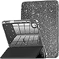 INFILAND Compatible with iPad 10th Generation Case 10.9 Inch, iPad A16 11-inch 11th Generation, Glitter Leather Cover with Sparkly Crystal Clear Back, Pencil Holder (Black)