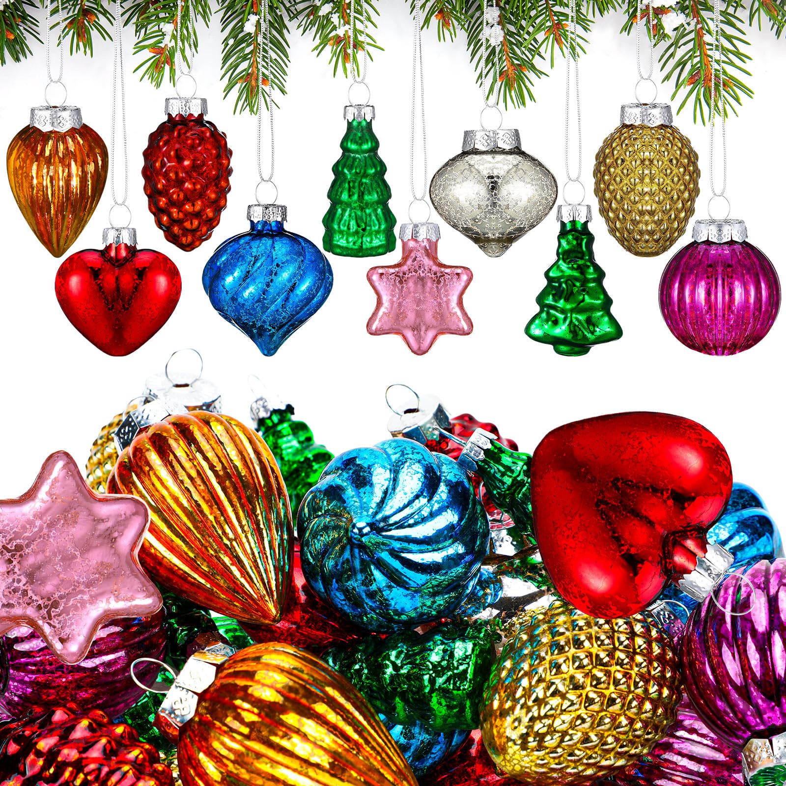 Photo 1 of Moucuny 30 Pcs Christmas Vintage Retro Glass Ornaments Bulk, Mini Antique Glass Mercury Hand Blown Ball Ornaments Small Multi Colored Ball Decor for Christmas Tree (Multicolor)