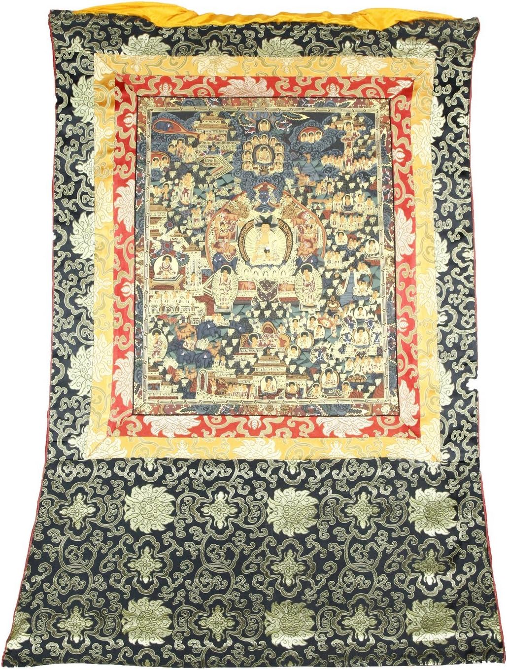 Buddhist Wall Decor - Hanging Silk Canvas Scroll Art - Inspired by Ancient Tibetan Mandalas, 41x29 Inches