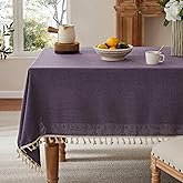 YZJZEDS Linen Tablecloth with Tassels, Farmhouse Style PurpleTablecloth, Water Resistant Burlap Tablecloths for Rectangle Table, 60x84 Inch Purple